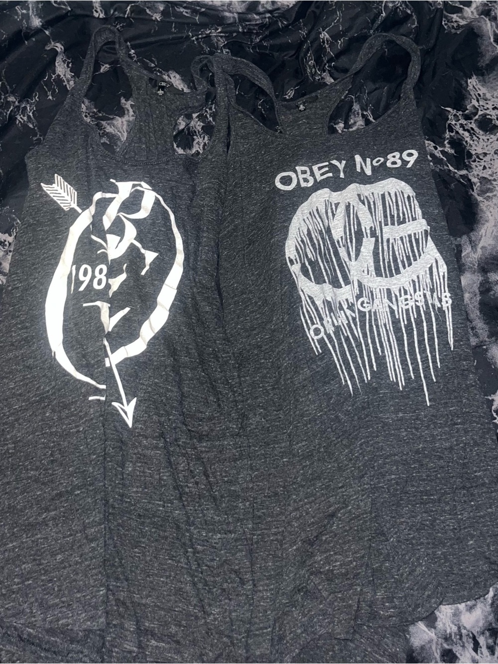 Y2k Obey Charcoal Marble Racerback mini skater dresses with pockets size m/l